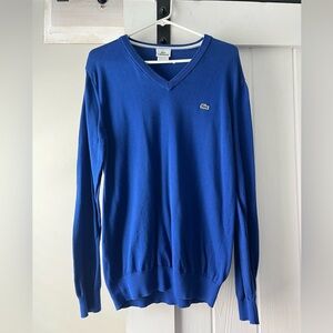 Lacoste Men’s V-Neck Cotton Sweater, Sz M, Royal Blue